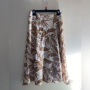 Elegant Brown Leaf Print Midi Skirt
